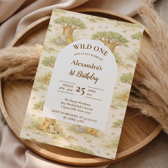 Invitation Wild One Neutral Safari First Birthday (Créateur téléchargé)