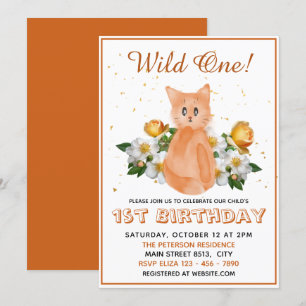 Invitation Wild One - Orange Baby Cat - 1er anniversaire