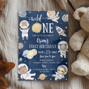 Invitation Wild One Outer Space Safari Animaux 1er anniversai