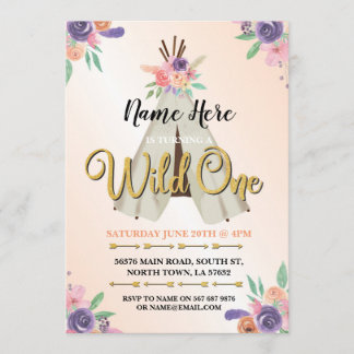 Invitation Wild One parties scintillant Girl's 1st Birthday O