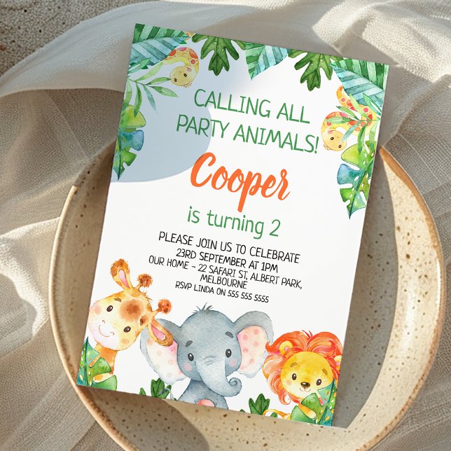 Invitation Wild One Party Animal Safari Anniversaire Invitati (Safari Themed Birthday Invitation Boy, Wild One, Calling All Party Animals, Cute Jungle Animals )