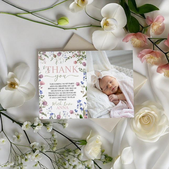 Invitation Wild One Photo Birthday Thank You Card (Créateur téléchargé)