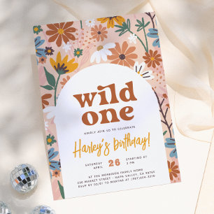 Invitation Wild One Retro Boho Fleur sauvage 1er anniversaire