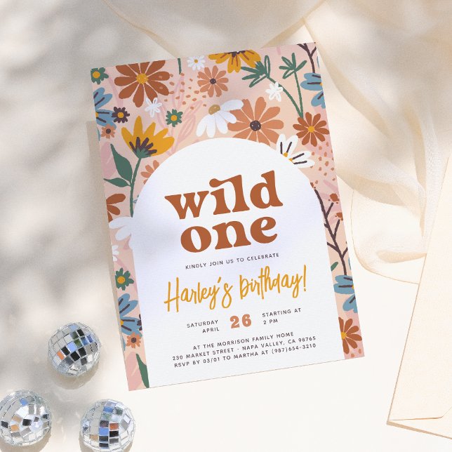 Invitation Wild One Retro Boho Fleur sauvage 1er anniversaire (Créateur téléchargé)
