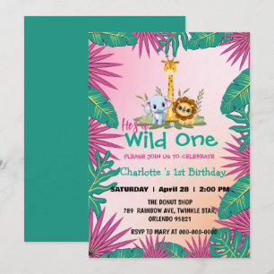 Invitation Wild One Rose zoo jungle 1er Animal Birthday girl
