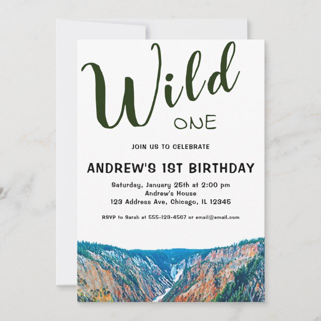 Invitation Wild One Rustic Mountain Waterfall 1er anniversair (Devant)
