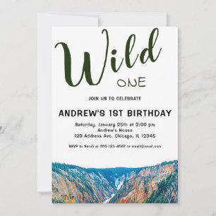 Invitation Wild One Rustic Mountain Waterfall 1er anniversair