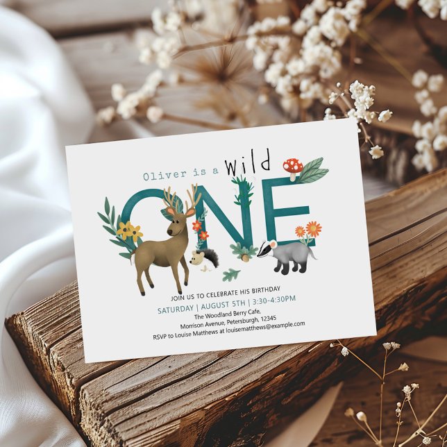 Invitation Wild One Rustic Woodland Animaux 1er anniversaire (Créateur téléchargé)