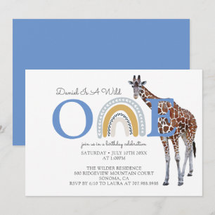 Invitation Wild One Safari Animal Blue Boy's First Birthday