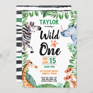 Invitation Wild One Safari Animal Enfants 1er anniversaire