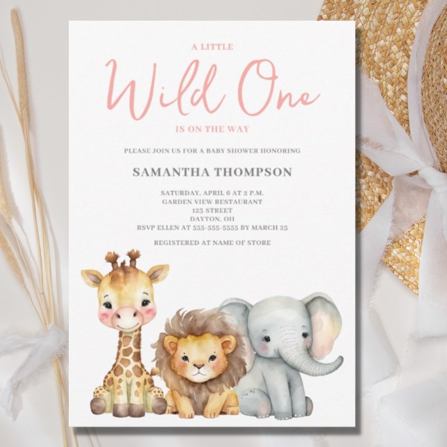 Invitation Wild One Safari Animal Girl Baby shower (Créateur téléchargé)