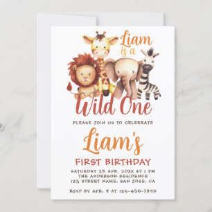 Invitation Wild One Safari Animal Lion Giraffe 1er anniversai