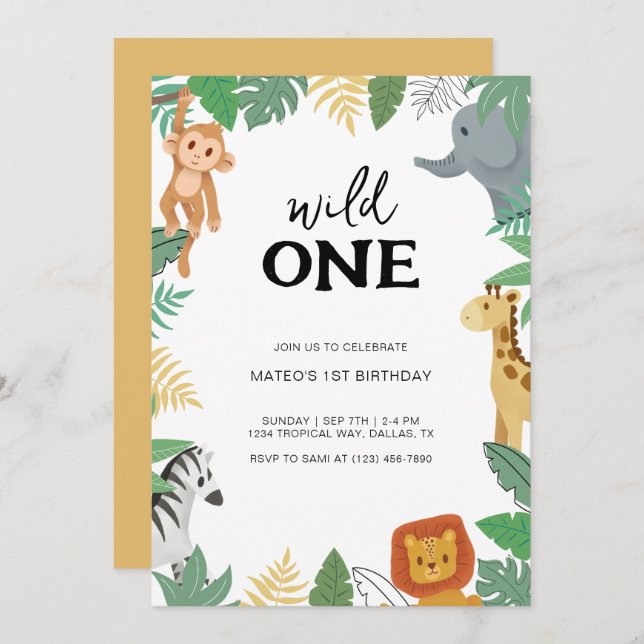 Invitation Wild One Safari Animal Première fête d'anniversair (Devant / Derrière)