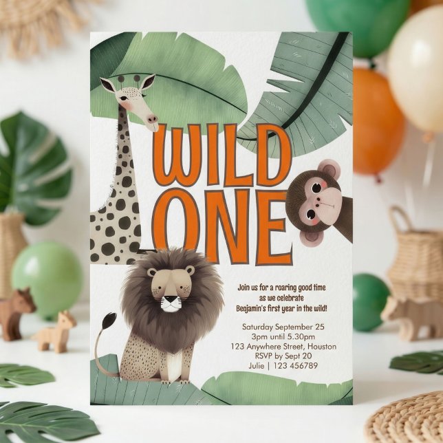 Invitation Wild One Safari Animals 1st Birthday Party (Créateur téléchargé)