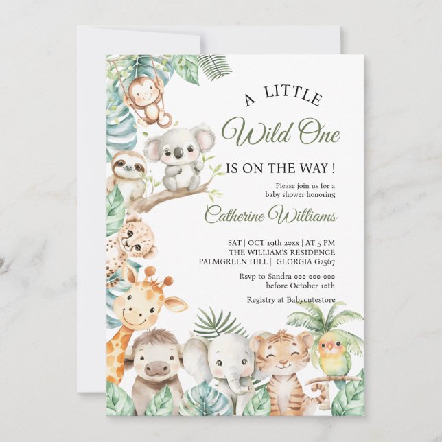 Invitation Wild One Safari Animals Boy Baby Shower (Devant)