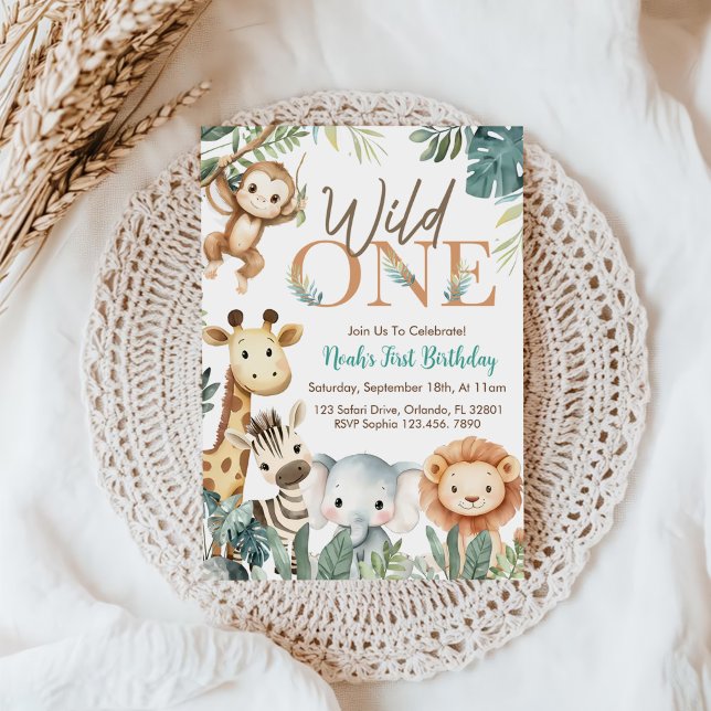 Invitation Wild One Safari Animals Boy Birthday Party (Créateur téléchargé)
