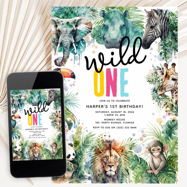 Invitation Wild ONE' Safari Animals Cool 1st Birthday (Créateur téléchargé)