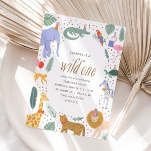 Invitation Wild One Safari Animaux 1er anniversaire
