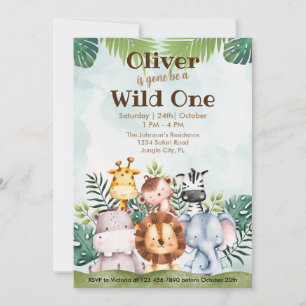 Invitation Wild One Safari Animaux 1er Anniversaire Aquarelle