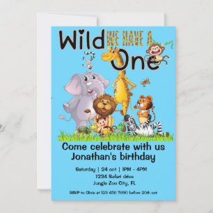 Invitation Wild One Safari Animaux 1er Anniversaire dessin an