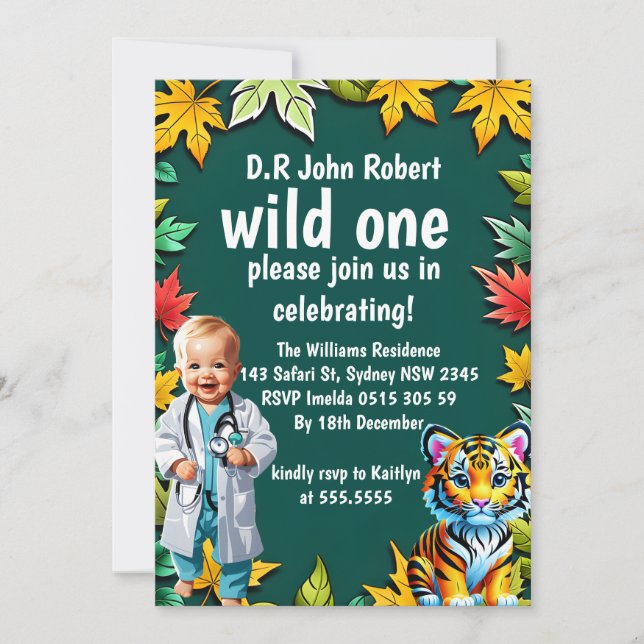Invitation Wild One Safari Animaux 1er Anniversaire Fête Invi (Devant)