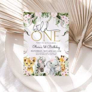 Invitation Wild One Safari Animaux 1er anniversaire fille Inv