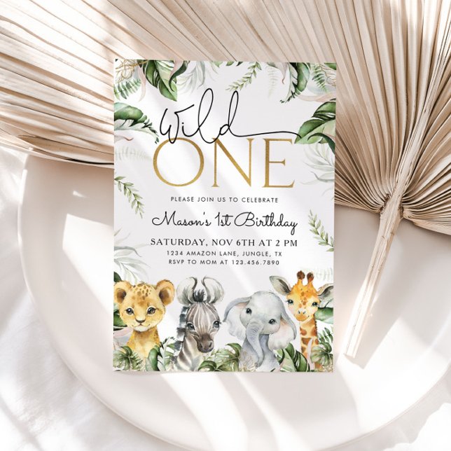 Invitation Wild One Safari Animaux 1er Anniversaire Garçons I (Créateur téléchargé)