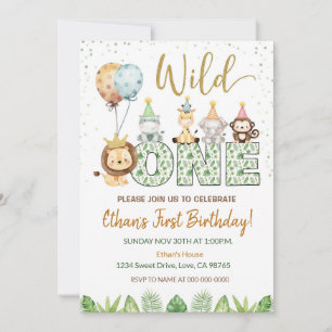 Invitation Wild One Safari Animaux 1er anniversaire Invitatio