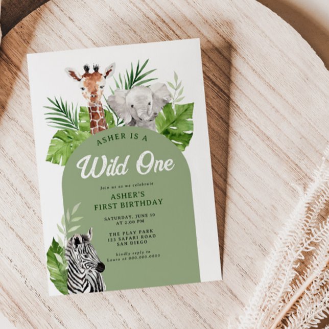 Invitation Wild One Safari Animaux 1er anniversaire Invitatio (Créateur téléchargé)