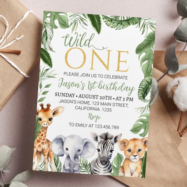 Invitation Wild One Safari Animaux 1er anniversaire Invitatio (Créateur téléchargé)