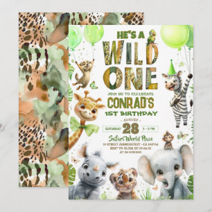 Invitation Wild One Safari Animaux 1er anniversaire Invitatio