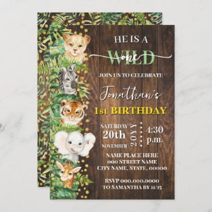 Invitation Wild One Safari Animaux 1er Anniversaire Rustique