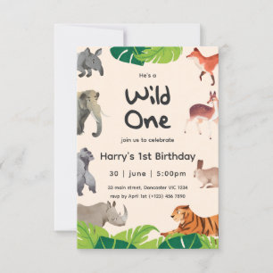 Invitation Wild One Safari Animaux 1er Baby Boy Anniversaire