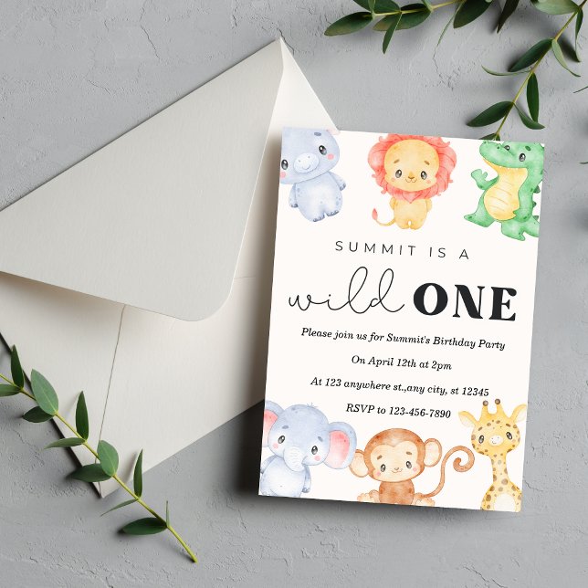 Invitation Wild One Safari Animaux Anniversaire Fête Invitati (Wild One Safari Animals Birthday Party Invitation)