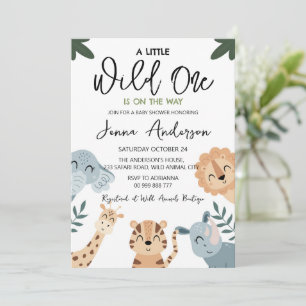 Invitation Wild One Safari Animaux Baby shower garçon