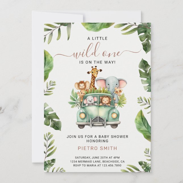 Invitation Wild One Safari Animaux Baby shower garçon (Devant)
