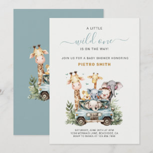 Invitation Wild One Safari Animaux Baby shower garçon