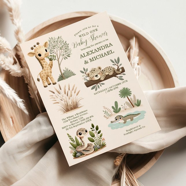 Invitation Wild One Safari Animaux Baby shower garçon (Créateur téléchargé)