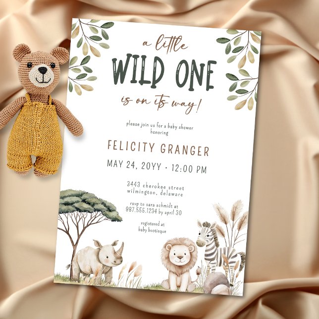 Invitation Wild One Safari Animaux Baby shower neutre (Créateur téléchargé)