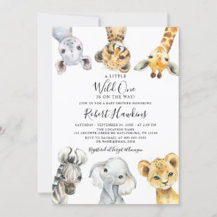 Invitation Wild One Safari Animaux Baby shower neutre genre