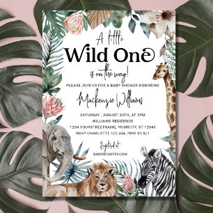 Invitation Wild One Safari Animaux Baby shower neutre genre