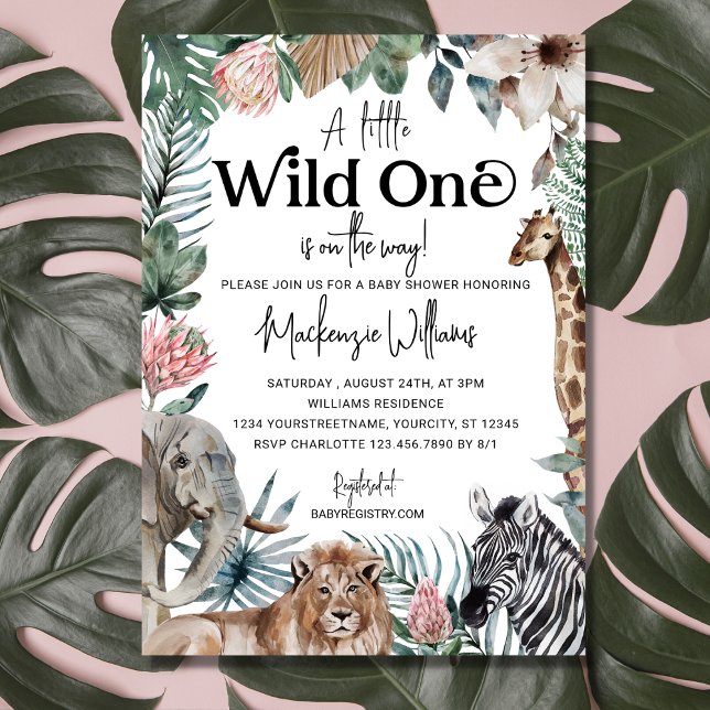 Invitation Wild One Safari Animaux Baby shower neutre genre (Créateur téléchargé)