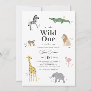 Invitation Wild One Safari Animaux Baby shower neutre genre