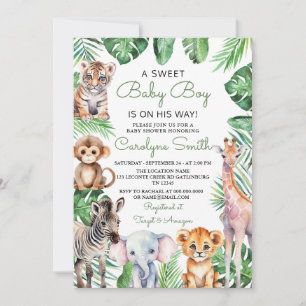 Invitation Wild One Safari Animaux Baby shower verdoyant