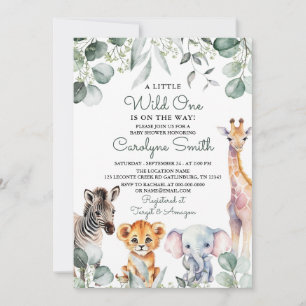 Invitation Wild One Safari Animaux Baby shower verdoyant