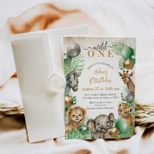 Invitation Wild One Safari animaux Balloon Baby 1er anniversa