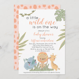 Invitation Wild One Safari Animaux Fille Baby shower