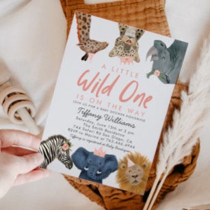 Invitation Wild One Safari Animaux Fille Baby shower