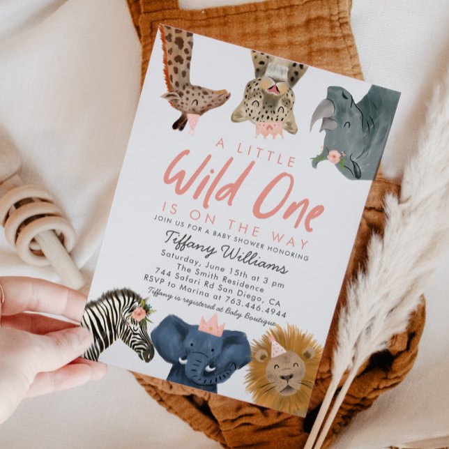 Invitation Wild One Safari Animaux Fille Baby shower (Créateur téléchargé)