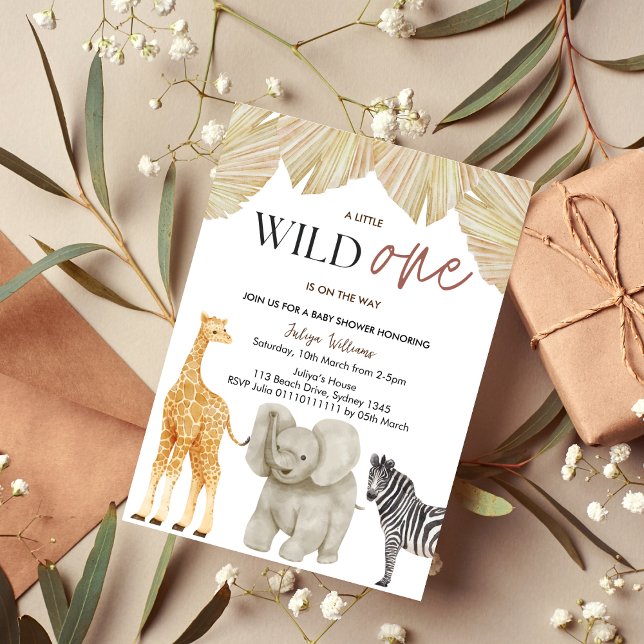 Invitation Wild One Safari Animaux garçon Baby shower Invitat (Créateur téléchargé)